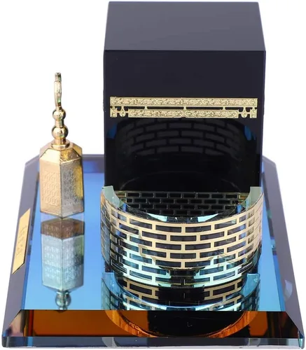 Miniatura 3 de Hztyyier Kits de modelo de arquitectura de mezquita 3D, arte islámico con diseño de Kaaba chapado en oro para decoración de escritorio de oficina