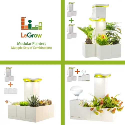 Miniatura 8 de LeGrow Maceta de interior con luz LED de crecimiento, temporizador automático de 12 horas, 7 días sin riego, 2 macetas de riego automático