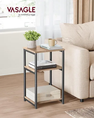 Miniatura 4 de VASAGLE Mesa auxiliar, mesa auxiliar pequeña, mesita de noche alta para sala de estar, dormitorio, oficina, baño, marrón camello y negro clásico