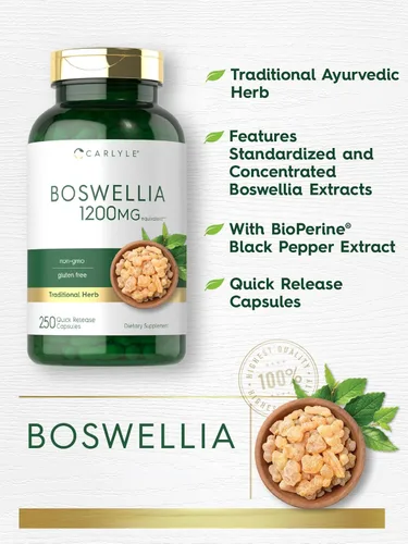 Miniatura 4 de Carlyle Boswellia Cápsulas de extracto 250 unidades Complejo Boswellia Serrata con extracto de pimienta negra Suplemento sin OMG, sin gluten