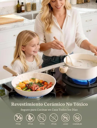 Miniatura 3 de Astercook Juego de ollas y sartenes antiadherentes, juego de utensilios de cocina de cerámica no tóxicos, 18 piezas de utensilios de cocina