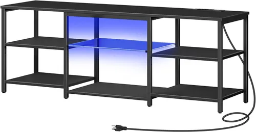 Miniatura 8 de HOOBRO Soporte de TV LED para televisores de 65 pulgadas con estación de carga, centro de entretenimiento para juegos con almacenamiento abierto