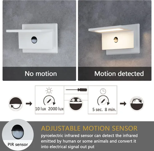 Miniatura 2 de Lustrlach Luces de pared para exteriores con sensor de movimiento, color blanco, para casa, moderna, LED, impermeable, de aluminio, para montaje