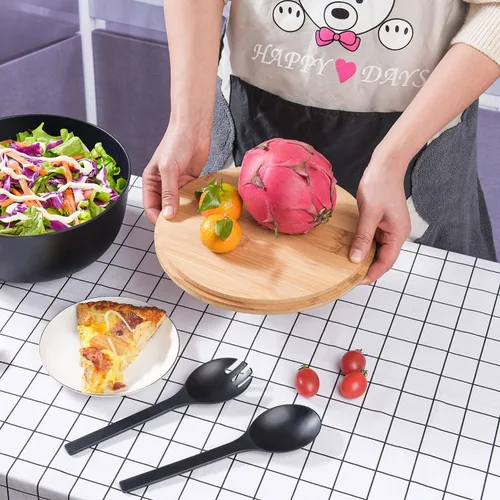 Miniatura 7 de LOVYANXUE - Juego de ensaladera de fibra de bambú con utensilios para servir de gran tamaño de 9.8 pulgadas, juego de mezcla de bambú natural