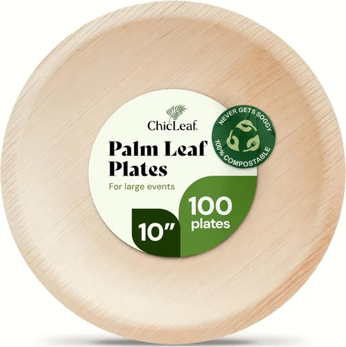 Miniatura 10 de Chic Leaf Platos de hoja de palma de 6 pulgadas, paquete de 50 platos desechables para aperitivos y postres totalmente compostables, vajilla