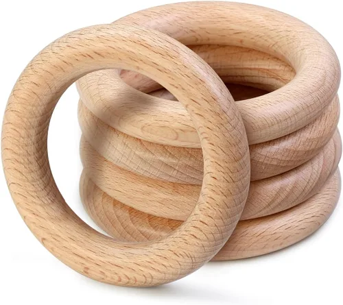 Miniatura 30 de FoDau770 5 anillos de madera de haya natural, anillos de madera maciza sin terminar, círculos de madera resistente, círculos de macramé