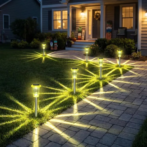 Miniatura 6 de Eyrosa Luces solares para exteriores, patrón de explosión de estrellas, paquete de 10 unidades de carcasa amarilla limón de alta visibilidad, luces