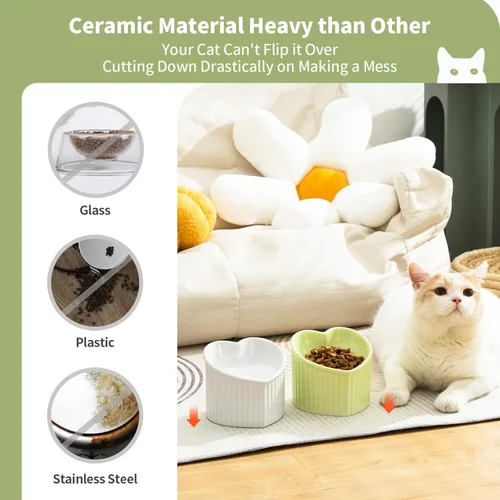 Miniatura 6 de Tazón inclinado elevado de 5.5 pulgadas, cuenco elevado de cerámica para gatos, con forma de corazón de amor, plato inclinado para alimentación