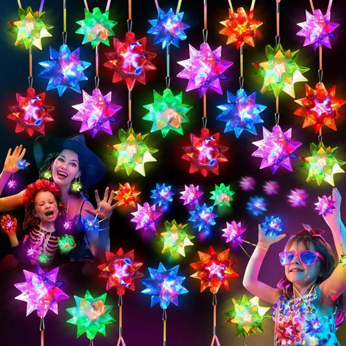 HONLYNE 24 piezas de collares de estrella de cristal parpadeantes, collares brillantes a granel, collares LED que brillan en la oscuridad para niños
