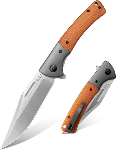 VALHALLA PTEROSAUR EDC - Cuchillo plegable de bolsillo, hoja de acero D2 de 3.9 pulgadas con mango de micarta, cuchillo plegable táctico para Marrón