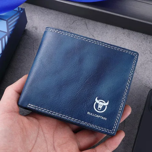 Miniatura 89 de LUKZIJAES Billetera de cuero genuino para hombre, con bloqueo RFID, delgada, plegable, bolsillo frontal, #3-Café, Vintage