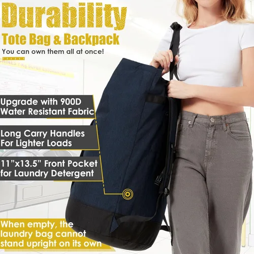 Miniatura 2 de Bolsas de lavandería extra grandes y resistentes, mochila de lavandería universitaria de 115 litros, bolsa de lavandería grande con correas