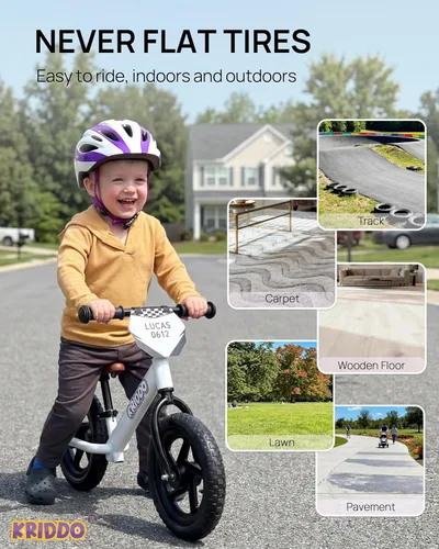 Miniatura 6 de KRIDDO Bicicleta de equilibrio para niños de 2 años, de 24 meses a 5 años, bicicleta de empuje de 12 pulgadas con placa personalizada