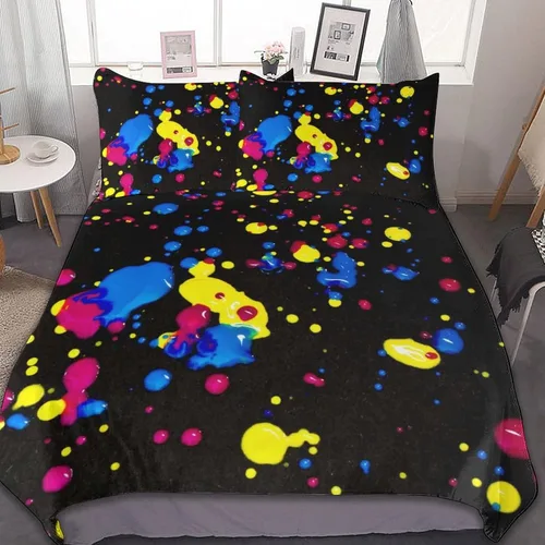 Miniatura 25 de Juego de 3 piezas de edredón neón que brilla en la oscuridad, funda de almohada de microfibra con cremallera para cama matrimonial, Queen