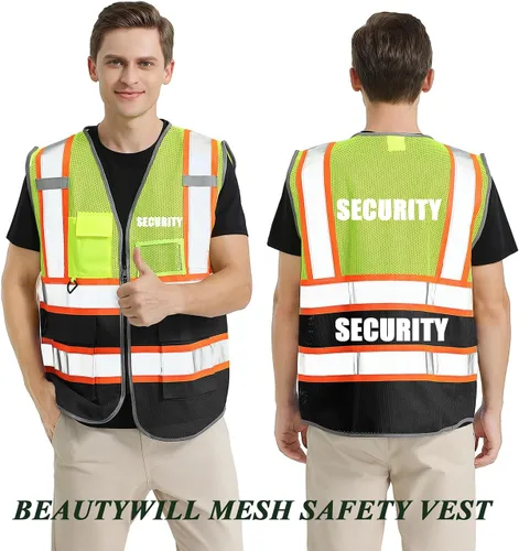 Miniatura 2 de BeautyWill Chalecos de seguridad de alta visibilidad clase 2 con certificación ANSI Chaleco de trabajo de seguridad con cremallera frontal
