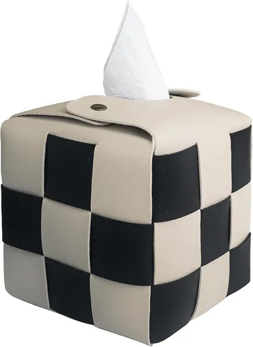 MSJGA Funda cuadrada para caja de pañuelos de piel sintética con hebilla de metal, caja de pañuelos a cuadros, organizador decorativo para