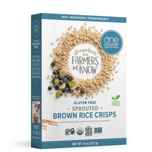 One Degree Organics - Cereal de arroz integral germinado, sin glifosato, sin gluten, USDA orgánico, sin OMG, grano entero, cobertura de yogur,