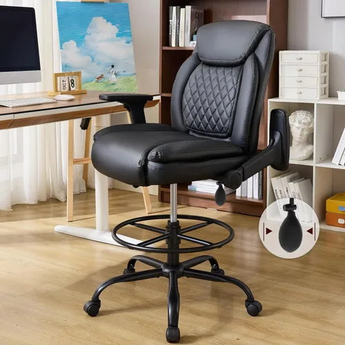 Silla de dibujo, silla alta ejecutiva de oficina con reposabrazos abatibles para escritorio de altura de mostrador, silla de trabajo alta con anillo