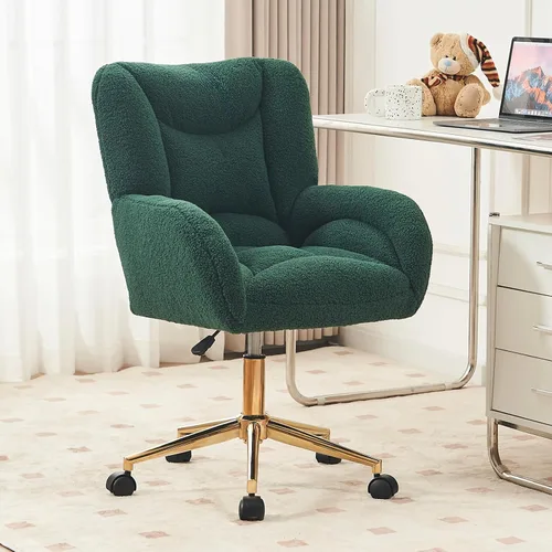 Miniatura 19 de FOXHUNTER Silla de tocador con respaldo ergonómico y ruedas, silla giratoria de 360°, silla de oficina en casa de altura ajustable para sala de Negro