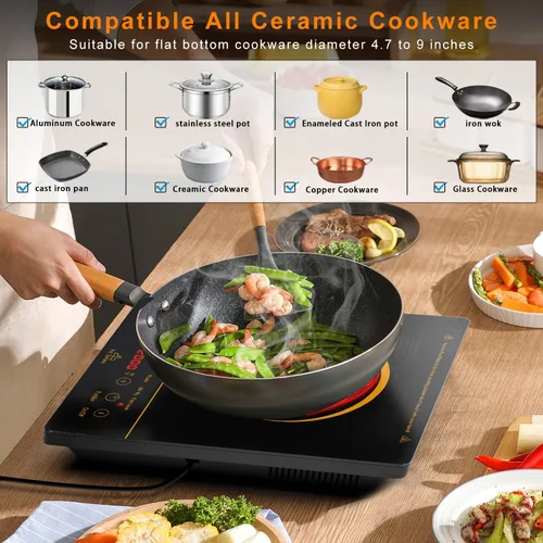 Miniatura 5 de Karinear - Estufa eléctrica portátil, 1800 W, 110 V, estufa eléctrica Ceramic Cooktop, Sensor Touch Control,Safety Lock, Timer, Overheat