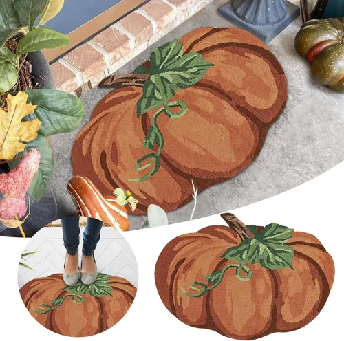 Miniatura 7 de Alfombra de calabaza de otoño, 31 x 22 pulgadas, antideslizante, lavable, tapete de bienvenida, bonito tapete de Halloween, Acción de Gracias