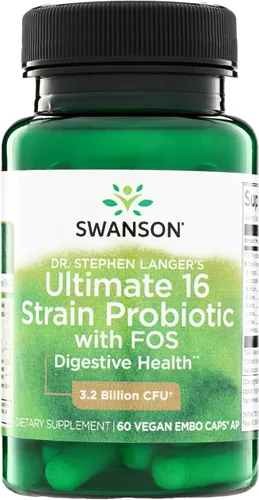 Swanson Dr. Stephen Langer's Probiótico de 16 cepas con FOS prebiótico para adultos conscientes de la salud intestinal con 3.2 mil millones de UFC