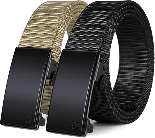WONDAY Paquete de 2 cinturones de trinquete para hombre, cinturones de nailon con hebilla de liberación rápida para golf, trabajo, uso táctico casual