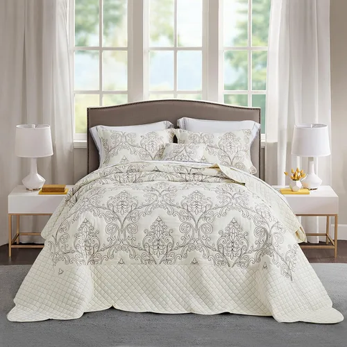 Miniatura 35 de CHIXIN Juego de colcha extragrande tamaño King – Funda de cama ligera – Hermosas costuras – Colcha reversible de 5 piezas – Patrón de paisley