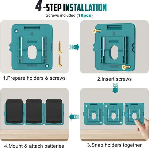 Miniatura 5 de Soporte de montaje de batería compatible para baterías Makita de 18V, colgador de montaje en pared para BL1860 BL1850 BL1840 BL1830, organiza tu