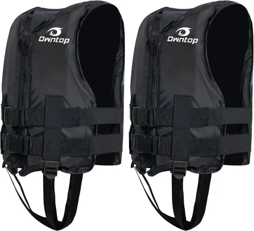 Miniatura 12 de Owntop Chaquetas de natación para niños y adultos de 50 a 125 libras de hebillas dobles, cremallera y correa de entrepierna, chaleco de esquí ligero