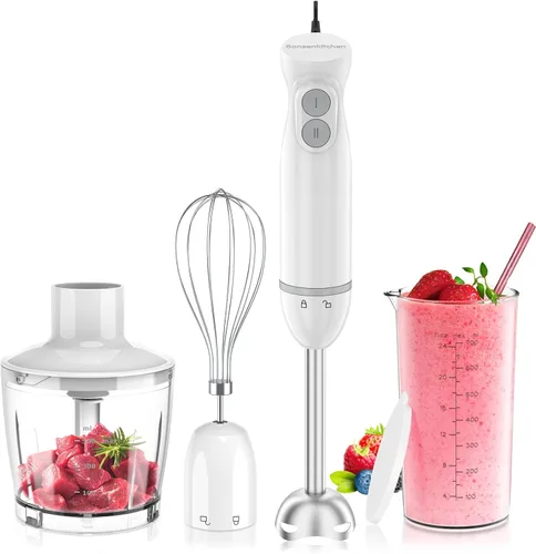 Miniatura 11 de Bonsenkitchen Batidora de inmersión de mano, batidora de mano de 2 velocidades de mezcla eléctrica con cuchillas afiladas, batidora de mano 3 en 1