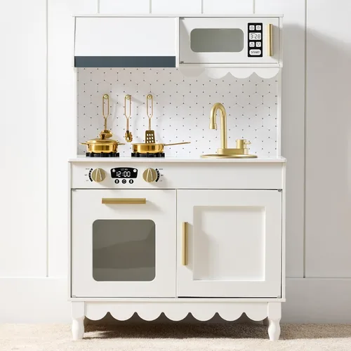 Miniatura 13 de Best Choice Products - Juguetes de madera para niños, cocina de simulación con almacenamiento, borde festoneado, 5 accesorios, microondas, horno