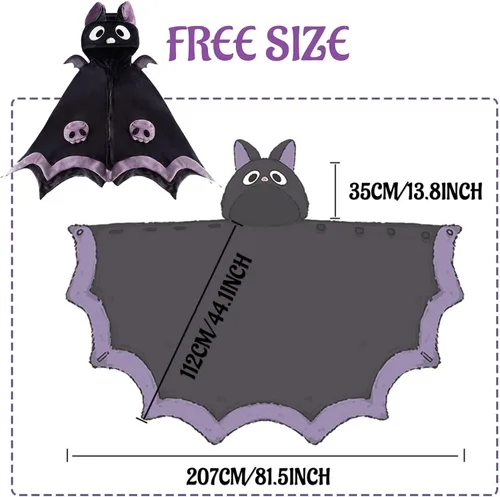 Miniatura 6 de Bonita manta de Halloween con capucha, tamaño libre para adultos, diseño de murciélago diablo, manta de sherpa suave de gran tamaño, con capucha