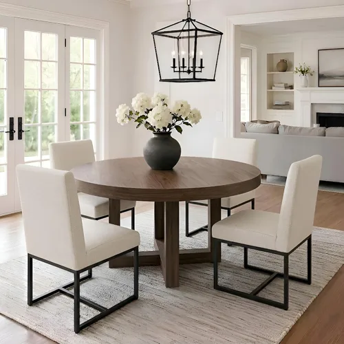 Miniatura 22 de VESCASA Sillas de comedor tapizadas de piel sintética con marco de metal negro, silla de cocina acolchada moderna de mediados de siglo
