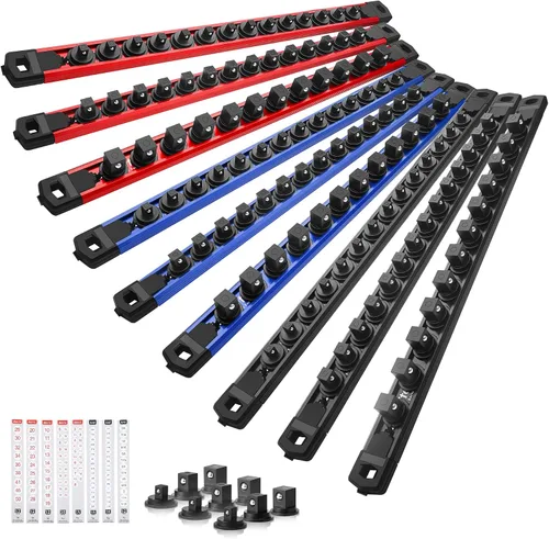Miniatura 48 de Reniteco Juego de organizador de enchufes magnéticos, 3 piezas de 1/2 pulgada 3/8 pulgadas 1/4 pulgadas de aleación de aluminio con 40 clips Negro