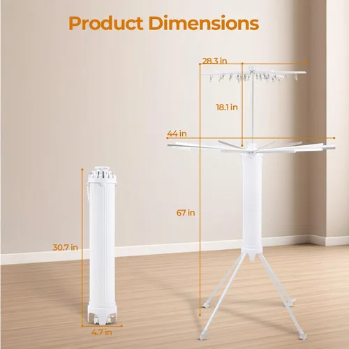 Miniatura 7 de Dollate Escurridor de ropa plegable de 4 patas, 2 niveles, portátil y plegable, ahorro de espacio, con 4 poleas, estante seco de aluminio para ropa