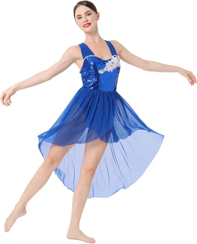 IBAKOM Disfraces de danza lírica para mujer, lentejuelas brillantes, vestido de baile contemporáneo, disfraz de baile de salón para adultos