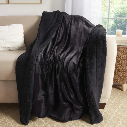 Miniatura 2 de Manta de sherpa de lujo, muy suave, reversible, de felpa ultra lujosa (50 x 60 pulgadas, negro/negro)