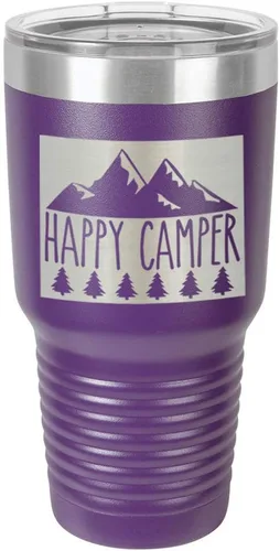 Miniatura 21 de Taza de viaje de acero con recubrimiento de polvo grabado con láser, con grabado de 30 oz de HAPPY CAMPER 3 grabado en polvo, sin BPA, para mantener
