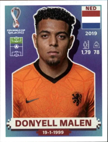 2022 Panini World Cup Soccer Sticker #NED20 Donyell Malen Netherlands Group A Official Qatar WC Album Sticker in Raw (NM or Better) - Measuring 2
