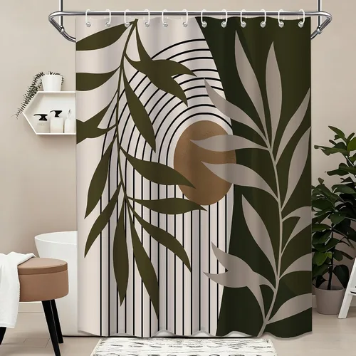 Miniatura 32 de Cortina de ducha bohemia en negro y gris, cortinas de ducha modernas de mediados de siglo negro y gris para baño, juego de tela impermeable
