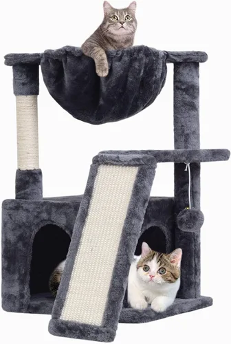 SYANDLVY Árbol de gato de 23.62 pulgadas para gatos grandes de interior, torre para gatos con postes rascadores y tabla, muebles modernos de cama