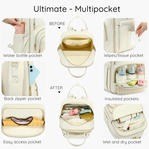 Miniatura 2 de Mochila para pañales, grande, multifuncional, para niños, niñas y bebés, bolsa esencial de viaje con cambiador, bolsillos aislados, correas