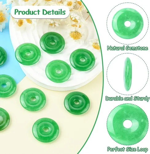 Miniatura 3 de KitBeads 10 dijes de dona de jade natural, dije curativo de chakras, círculo, moneda, cuarzo para hacer collares, joyas