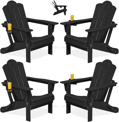 Miniatura 36 de Silla plegable ajustable KINGYES Adirondack, sillas reclinables Adirondack de 3 posiciones con portavasos, Adirondack de HDPE resistente a
