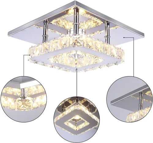 Miniatura 6 de Pequeña Lámpara de Araña LED de Cristal, Instalación Semiempotrada, Lámpara de Techo Moderna de Cristal para Dormitorios, Comedores, Pasillos