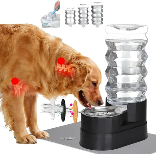 Miniatura 27 de RIZZARI Dispensador de agua grande para perros: 8L de gravedad elevada en negro, dispensador automático de acero inoxidable con cepillo Perla