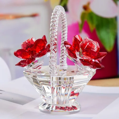 Miniatura 4 de Figura de rosa roja, adorno de cristal para cesta de flores, decoración de sala de estar, dormitorio (cesta de flores)