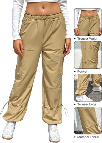Miniatura 5 de Allytok Pantalones de paracaídas para mujer, pantalones cargo holgados con bolsillos con cordón Y2K Streetwear