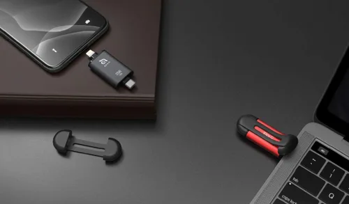 Miniatura 7 de ADAM elements iKlips C MFi certificado Lightning + USB C Flash Drive para iPhone, iPad Pro, Mac, PC, Android, Touch ID/Face ID seguro (negro, 128 GB)